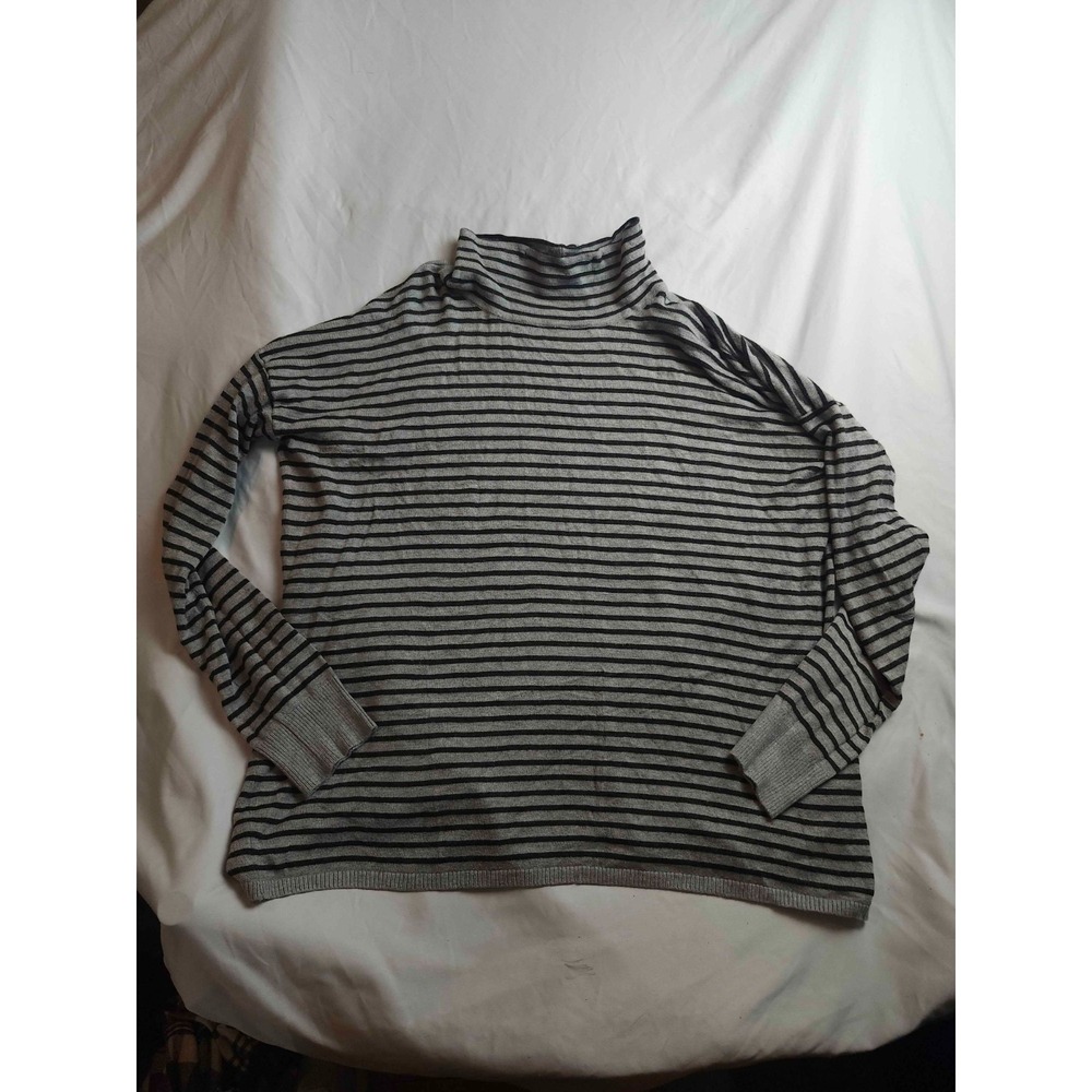 Workshop Republic Clothing Turtleneck Sweater Womens L Gray Black Stripe Knit